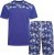 Kam Jeans 5002 Palm Tree Panel Tee And Short Set Electric Blue - T-shirts - Grote Maten T-shirts Heren