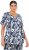 Ulla Popken Feather Print Short Sleeve V-Neck Tee Ink Blue - Bedrukte T-shirts voor dames - 