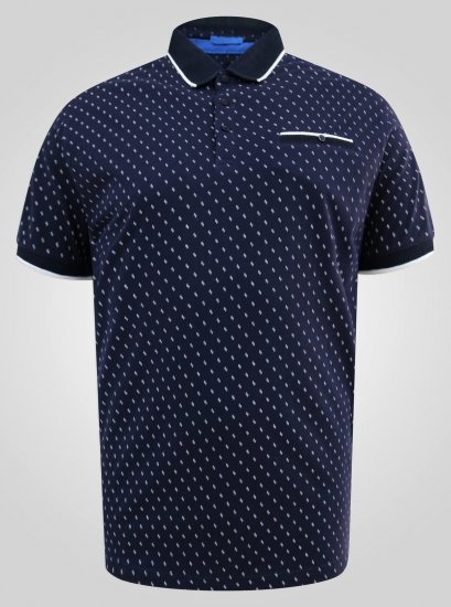 D555 Reid AOP Polo With Jacquard Collar, Pocket And Cuffs Navyblauw - Polo shirts - Grote Maten Poloshirts Heren