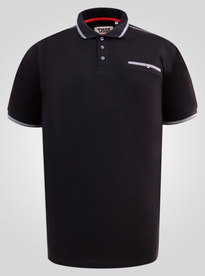 D555 Potts Jersey Polo With Jacquard Collar & Cuffs Zwart - Polo shirts - Grote Maten Poloshirts Heren