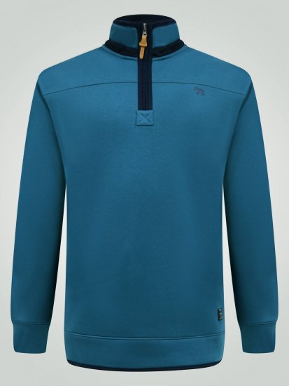 D555 Conway 1 1/4 Zip Neck Fleece Sweatshirt With Bear Logo Teal - Sweaters & hoodies - Sweaters & Hoodies Grote Maten Heren