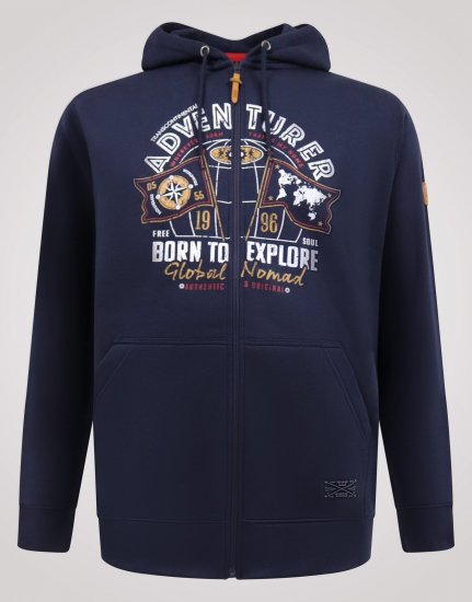 D555 Hector Adventurer Printed Zip Through Hoody Navyblauw - Sweaters & hoodies - Sweaters & Hoodies Grote Maten Heren