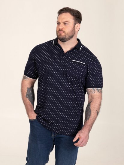 D555 Reid AOP Polo With Jacquard Collar, Pocket And Cuffs Navyblauw - Polo shirts - Grote Maten Poloshirts Heren
