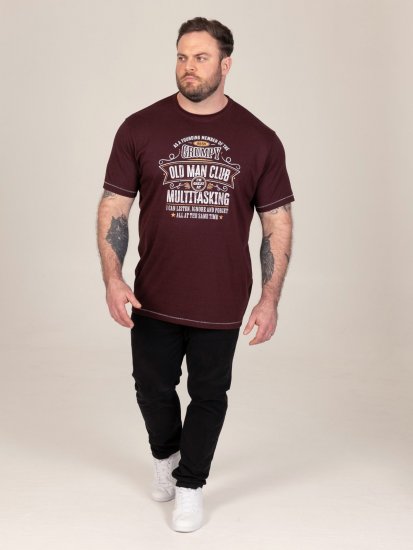 D555 Baldwin Grumpy Old Man Club Print Crew Neck T-shirt Burgundy/ Black Twist - T-shirts - Grote Maten T-shirts Heren