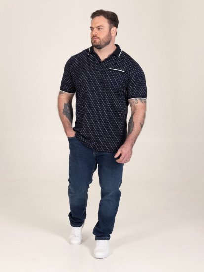 D555 Reid AOP Polo With Jacquard Collar, Pocket And Cuffs Navyblauw - Polo shirts - Grote Maten Poloshirts Heren