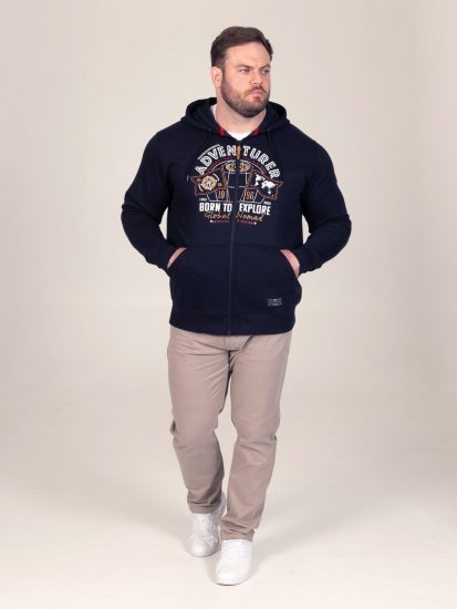 D555 Hector Adventurer Printed Zip Through Hoody Navyblauw - Sweaters & hoodies - Sweaters & Hoodies Grote Maten Heren