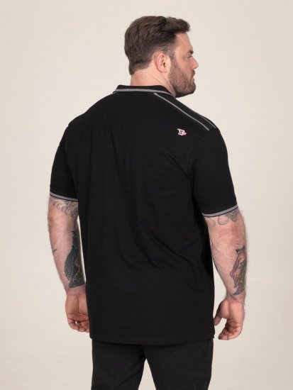 D555 Potts Jersey Polo With Jacquard Collar & Cuffs Zwart - Polo shirts - Grote Maten Poloshirts Heren
