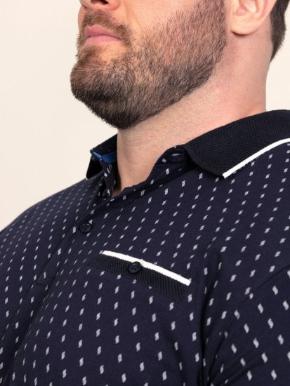 D555 Reid AOP Polo With Jacquard Collar, Pocket And Cuffs Navyblauw - Polo shirts - Grote Maten Poloshirts Heren