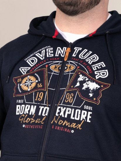 D555 Hector Adventurer Printed Zip Through Hoody Navyblauw - Sweaters & hoodies - Sweaters & Hoodies Grote Maten Heren