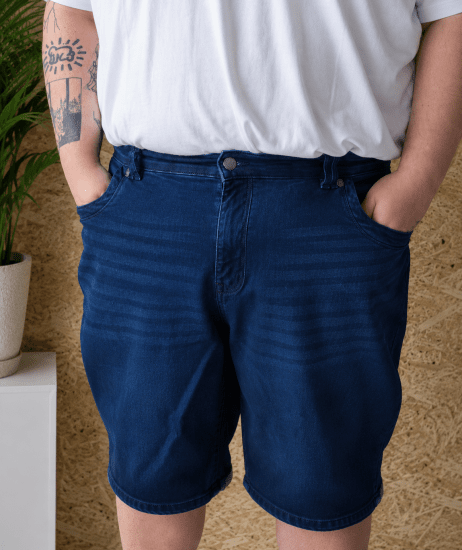 Kam Jeans Pepe Knitted Denim Shorts Random Mid Wash Blue - Korte broeken - Grote Maten Korte Broeken Heren