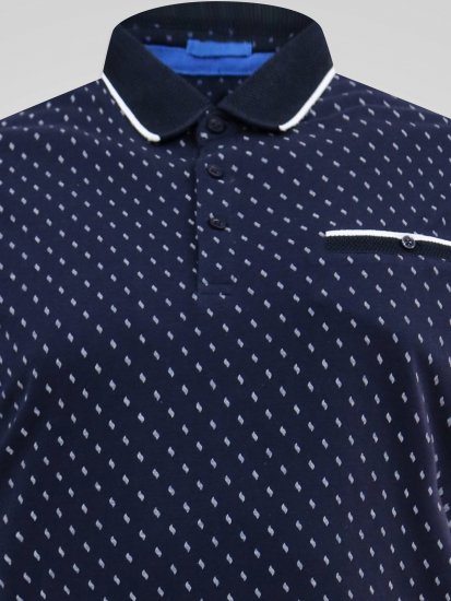 D555 Reid AOP Polo With Jacquard Collar, Pocket And Cuffs Navyblauw - Polo shirts - Grote Maten Poloshirts Heren