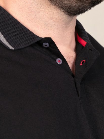 D555 Potts Jersey Polo With Jacquard Collar & Cuffs Zwart - Polo shirts - Grote Maten Poloshirts Heren