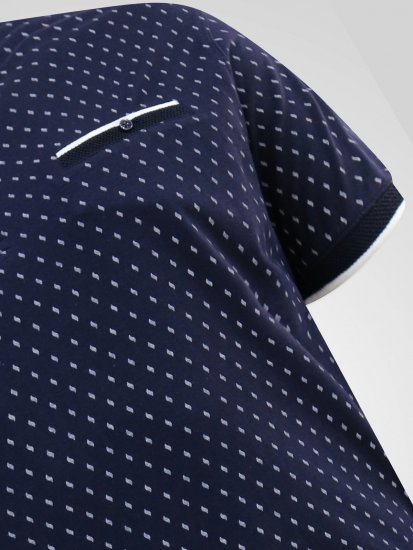 D555 Reid AOP Polo With Jacquard Collar, Pocket And Cuffs Navyblauw - Polo shirts - Grote Maten Poloshirts Heren