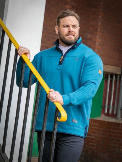 D555 Conway 1 1/4 Zip Neck Fleece Sweatshirt With Bear Logo Teal - Sweaters & hoodies - Sweaters & Hoodies Grote Maten Heren