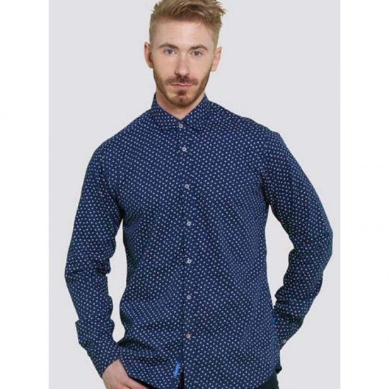 D555 Bainton Long Sleeve Shirt Navy - Overhemden - Overhemden Grote Maten Heren