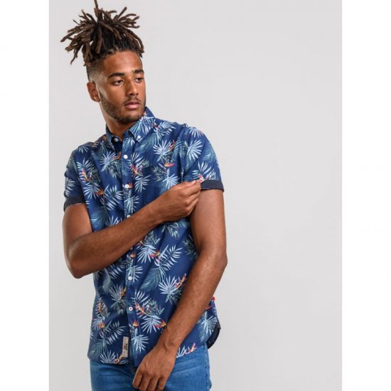 D555 Reuben Hawaii Shirt Navy - Overhemden - Overhemden Grote Maten Heren