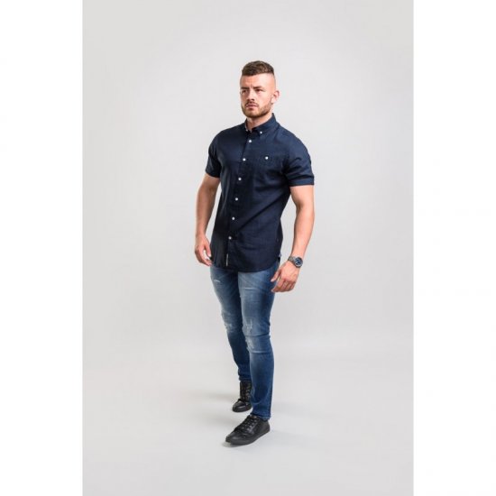 D555 Brixton Shirt Navy - Overhemden - Overhemden Grote Maten Heren