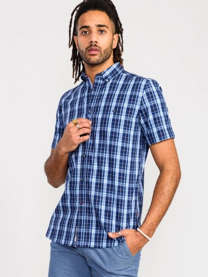 D555 Walcot Check Button Down Collar S/S Shirt Navy - Overhemden - Overhemden Grote Maten Heren