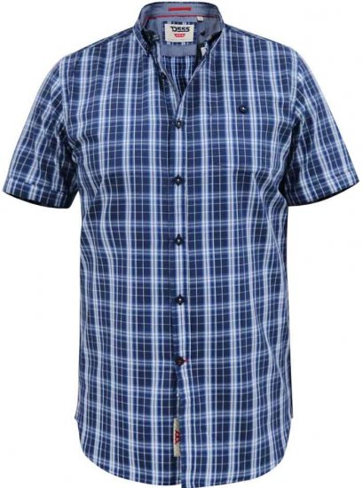 D555 Walcot Check Button Down Collar S/S Shirt Navy - Overhemden - Overhemden Grote Maten Heren
