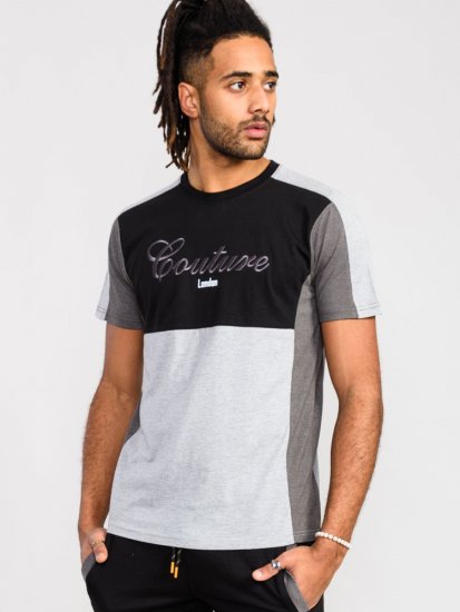 D555 Felix Couture Crew Neck Cut And Sew T-Shirt Black/Charcoal - T-shirts - Grote Maten T-shirts Heren