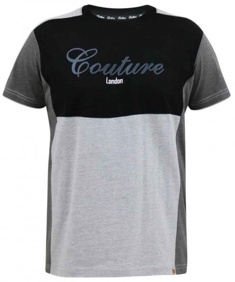 D555 Felix Couture Crew Neck Cut And Sew T-Shirt Black/Charcoal - T-shirts - Grote Maten T-shirts Heren