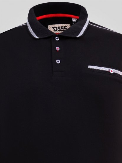 D555 Potts Jersey Polo With Jacquard Collar & Cuffs Zwart - Polo shirts - Grote Maten Poloshirts Heren