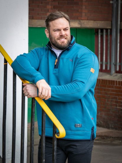 D555 Conway 1 1/4 Zip Neck Fleece Sweatshirt With Bear Logo Teal - Sweaters & hoodies - Sweaters & Hoodies Grote Maten Heren