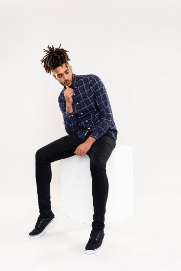 D555 Townsville Check Button Down Collar Shirt Navy - Overhemden - Overhemden Grote Maten Heren