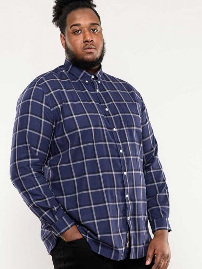 D555 Townsville Check Button Down Collar Shirt Navy - Overhemden - Overhemden Grote Maten Heren