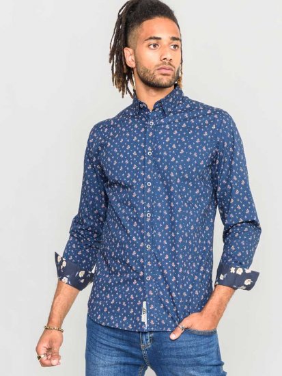 D555 Edmund AOP Shirt Navy - Overhemden - Overhemden Grote Maten Heren