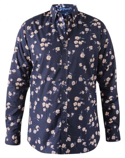 D555 Rooksey Floral Print Shirt Navy - Overhemden - Overhemden Grote Maten Heren