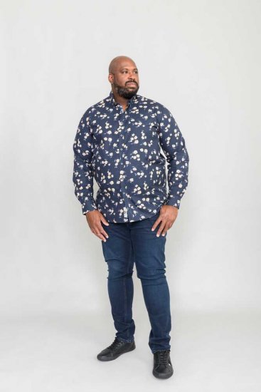 D555 Rooksey Floral Print Shirt Navy - Overhemden - Overhemden Grote Maten Heren