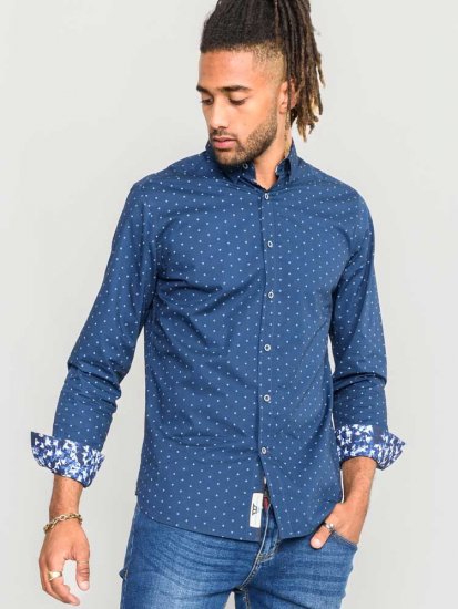 D555 Chilton LS Shirt Navy - Overhemden - Overhemden Grote Maten Heren