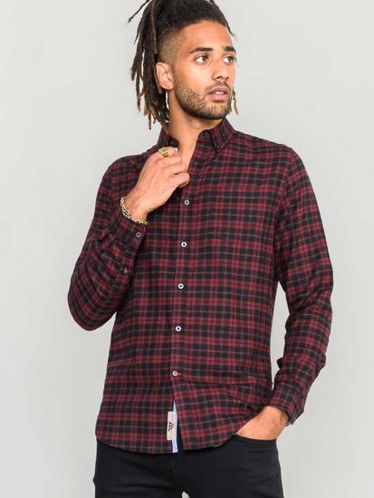 D555 Holton Dark Red Checked Flannel Shirt - Overhemden - Overhemden Grote Maten Heren