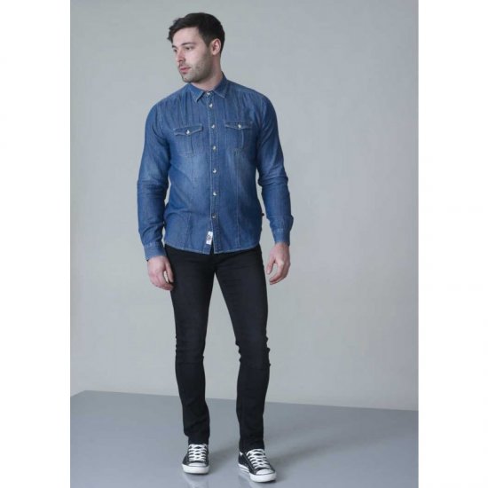 D555 Adcock Long Sleeve Vintage Denim Shirt - Overhemden - Overhemden Grote Maten Heren