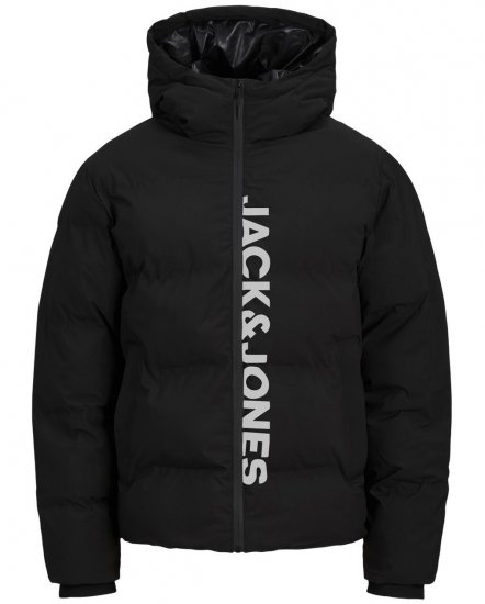 Jack & Jones Kaito Puffer Jacket Black With Print - Jassen - Grote Maten Herenjassen