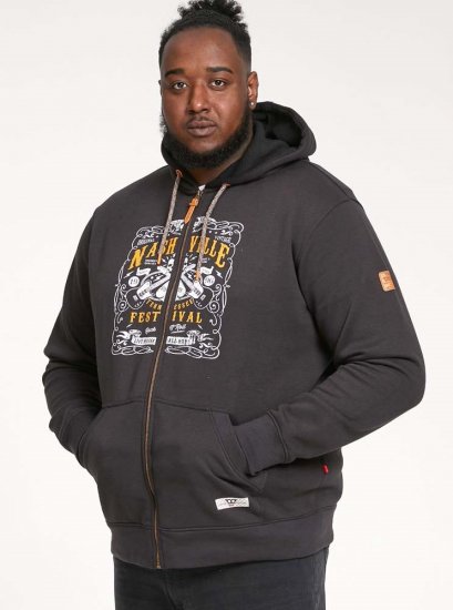 D555 KNEBWORTH Full Zip Hoody With Chest Print Black - Sweaters & hoodies - Sweaters & Hoodies Grote Maten Heren