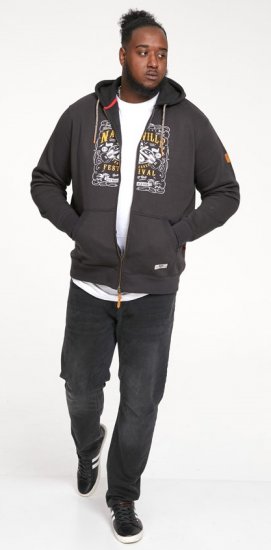 D555 KNEBWORTH Full Zip Hoody With Chest Print Black - Sweaters & hoodies - Sweaters & Hoodies Grote Maten Heren