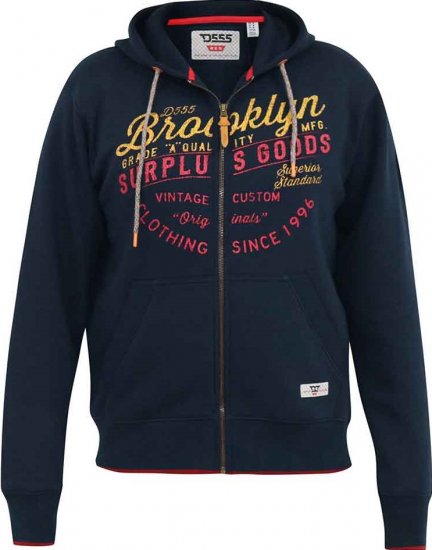 D555 WORCESTER Full Zip Hoody With Brooklyn Chest Print - Sweaters & hoodies - Sweaters & Hoodies Grote Maten Heren
