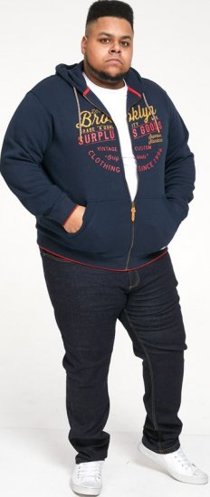D555 WORCESTER Full Zip Hoody With Brooklyn Chest Print - Sweaters & hoodies - Sweaters & Hoodies Grote Maten Heren