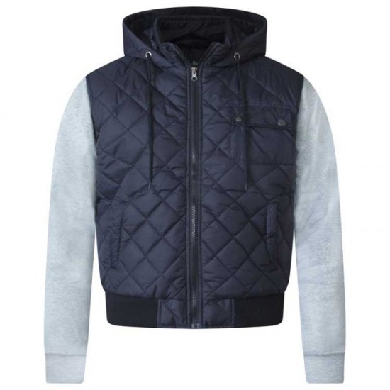 D555 Willie Hooded Quilted Jacket with Fleece sleeves - Jassen - Grote Maten Herenjassen