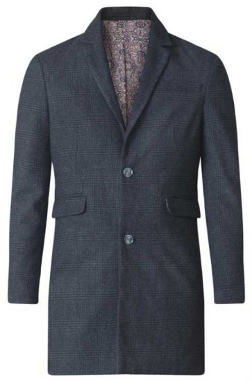 D555 Terry Checked Overcoat Charcoal - Jassen - Grote Maten Herenjassen