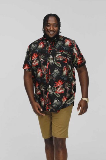 D555 LENNOX Hawaiian AO Print Shirt Black - Overhemden - Overhemden Grote Maten Heren