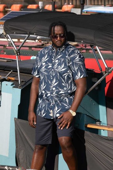 D555 FINLEY Hawaiian AO Print Shirt Navy - Overhemden - Overhemden Grote Maten Heren