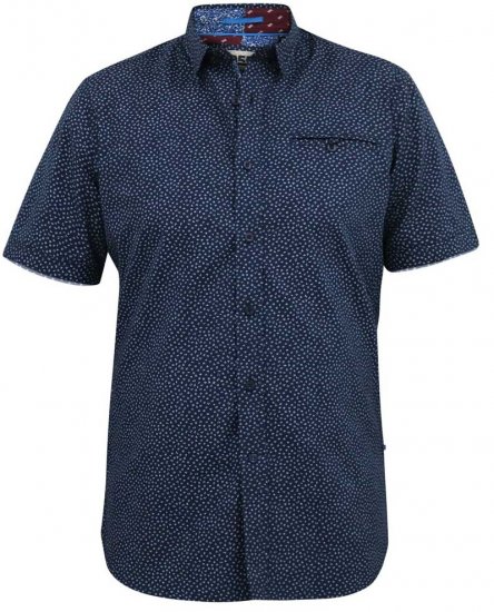 D555 BRODY S/S Micro AO Print Shirt Navy - Overhemden - Overhemden Grote Maten Heren
