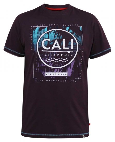 D555 NOVA Cali Surf Printed Crew Neck T-Shirt Plum - T-shirts - Grote Maten T-shirts Heren
