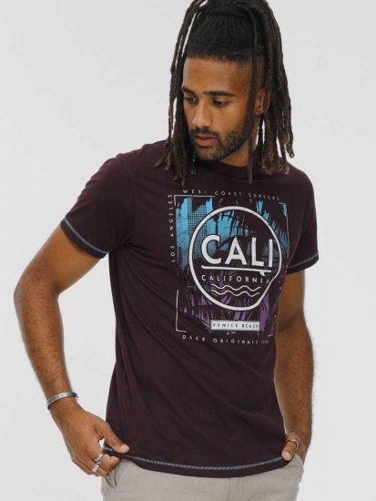 D555 NOVA Cali Surf Printed Crew Neck T-Shirt Plum - T-shirts - Grote Maten T-shirts Heren