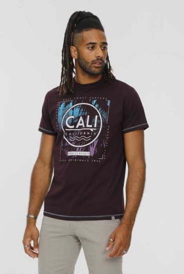 D555 NOVA Cali Surf Printed Crew Neck T-Shirt Plum - T-shirts - Grote Maten T-shirts Heren