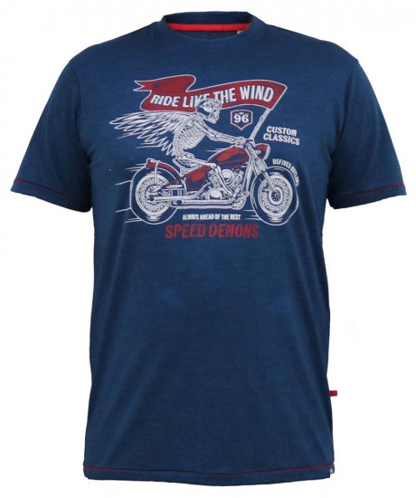 D555 BRADFORD Skeleton Biker Printed T-Shirt Navy - T-shirts - Grote Maten T-shirts Heren