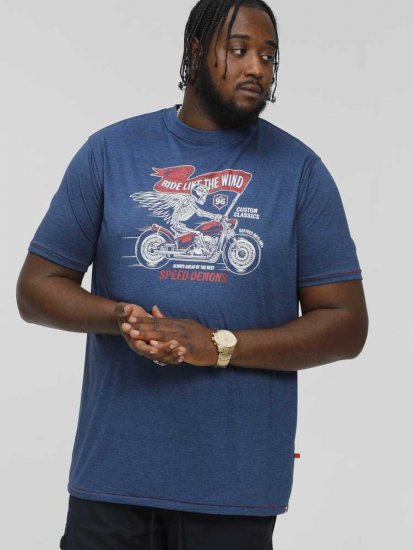 D555 BRADFORD Skeleton Biker Printed T-Shirt Navy - T-shirts - Grote Maten T-shirts Heren